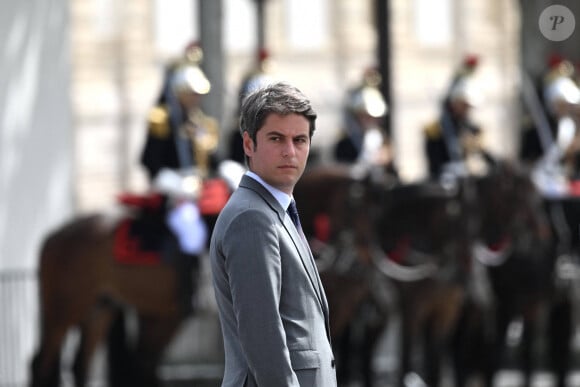 Le Premier ministre Gabriel Attal - Cérémonie à l'Arc de Triomphe à Paris, à l'occasion du voyage officiel du président des Etats-Unis en France. Le 8 juin 2024 © Jeanne Accorsini / Pool / Bestimage 