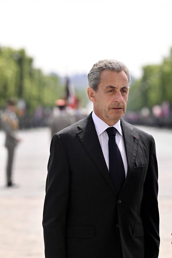 Nicolas Sarkozy - Cérémonie à l'Arc de Triomphe à Paris, à l'occasion du voyage officiel du président des Etats-Unis en France. Le 8 juin 2024 © Jeanne Accorsini / Pool / Bestimage 