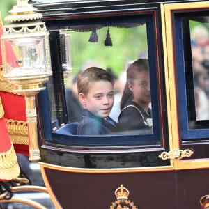 Le prince George de Galles et La princesse Charlotte de Galles - Les membres de la famille royale britannique lors de la parade Trooping the Color à Londres, Royaume Uni, le 15 juin 2024. © Backgrid UK/Bestimage 