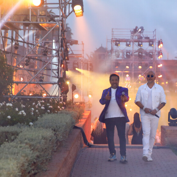 Exclusif - Khaled et Pascal Obispo - Backstage de l'enregistrement de l'émission "La fête de la chanson à l'orientale" à Marrakech diffusée le 14 juin sur France 3. . Le 6 juin 2023 © Philippe Doignon-Tiziano Da Silva/ Bestimage