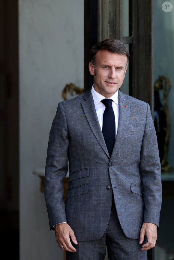Le Président de la République, Emmanuel Macron reçoit Jens Stoltenberg, secrétaire général de l'Otan, pour un entretien au palais de l'Elysée à Paris, le 24 juin 2024. © St&phane Lemouton / Bestimage 