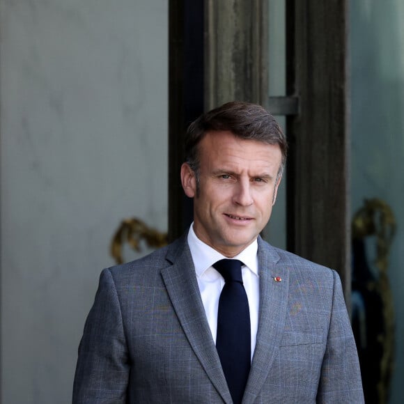 Le Président de la République, Emmanuel Macron reçoit Jens Stoltenberg, secrétaire général de l'Otan, pour un entretien au palais de l'Elysée à Paris, le 24 juin 2024. © St&phane Lemouton / Bestimage 