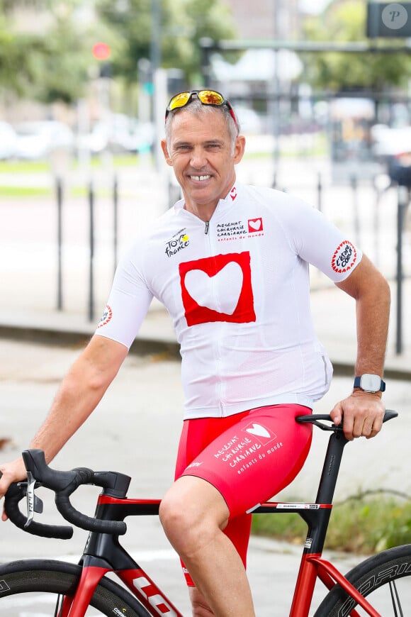 Exclusif - Paul Belmondo - Portraits des personnalités à la veille de l'étape du coeur de l'association Mécénat Chirurgie Cardiaque (MCC) ors du Tour de France 2024 à Dijon, France, le 4 juillet 2024. © Christophe Clovis/Bestimage 