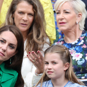 Le prince et la princesse de Galles avec le prince George et la princesse Charlotte lors de la finale masculine du dernier jour des championnats de tennis de Wimbledon à Londres, au Royaume-Uni, le 16 juillet 2023. Photo par Stephen Lock / i-Images/ABACAPRESS.COM