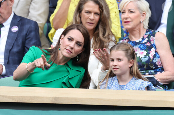 Le prince et la princesse de Galles avec le prince George et la princesse Charlotte lors de la finale masculine du dernier jour des championnats de tennis de Wimbledon à Londres, au Royaume-Uni, le 16 juillet 2023. Photo par Stephen Lock / i-Images/ABACAPRESS.COM