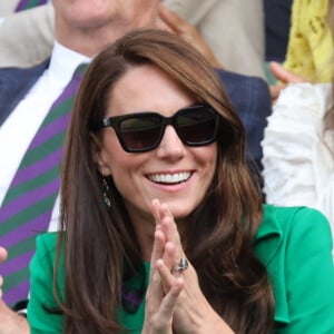 Le prince et la princesse de Galles avec le prince George et la princesse Charlotte lors de la finale masculine du dernier jour des championnats de tennis de Wimbledon à Londres, au Royaume-Uni, le 16 juillet 2023. Photo par Stephen Lock / i-Images/ABACAPRESS.COM