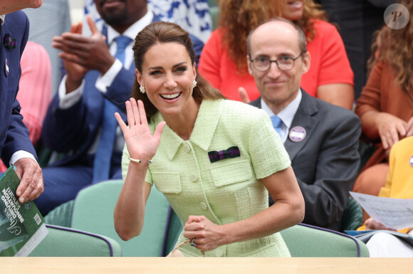 La princesse de Galles dans la loge royale pour la finale du simple dames le treizième jour des championnats de tennis de Wimbledon à Londres, Royaume-Uni, le 15 juillet 2023. Photo par Stephen Lock / i-Images/ABACAPRESS.COM