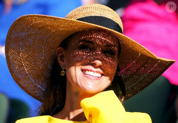 La duchesse de Cambridge dans la Royal Box le treizième jour des championnats de Wimbledon 2022 au All England Lawn Tennis and Croquet Club, Wimbledon. Samedi 9 juillet 2022. Photo par Zac Goodwin/PA Wire/ABACAPRESS.COM