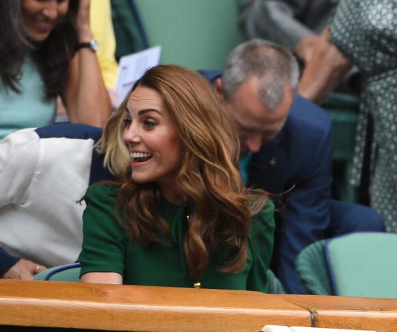 La duchesse de Cambridge dans la loge royale, lors de la douzième journée des championnats de Wimbledon au All England Lawn Tennis and Croquet Club, à Wimbledon, à Londres, au Royaume-Uni, le samedi 13 juillet 2019. Photo par Corinne Dubreuil/ABACAPRESS.COM