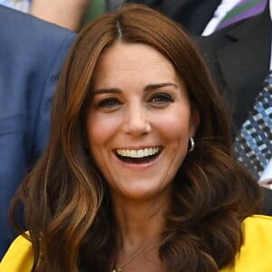 La duchesse de Cambridge à Wimbledon, regarde la finale masculine sur le court central lors de la treizième journée des championnats de tennis de Wimbledon à Londres, au Royaume-Uni, le 15 juillet 2018. Photo par Andrew Parsons / Parsons Media/ABACAPRESS.COM