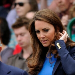 Le duc et la duchesse de Cambridge arrivent pour regarder Andy Murray de Grande-Bretagne en action, lors de son match de quart de finale du simple masculin au site olympique de tennis de Wimbledon à Londres, Royaume-Uni, le 2 août 2012. Photo par Rebecca Naden/PA Photos/ABACAPRESS.COM