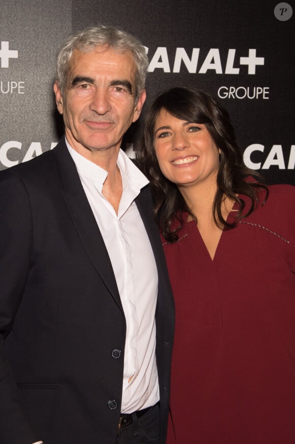 Raymond Domenech et sa compagne Estelle Denis - Soirée des animateurs du Groupe Canal+ au Manko à Paris. Le 3 février 2016