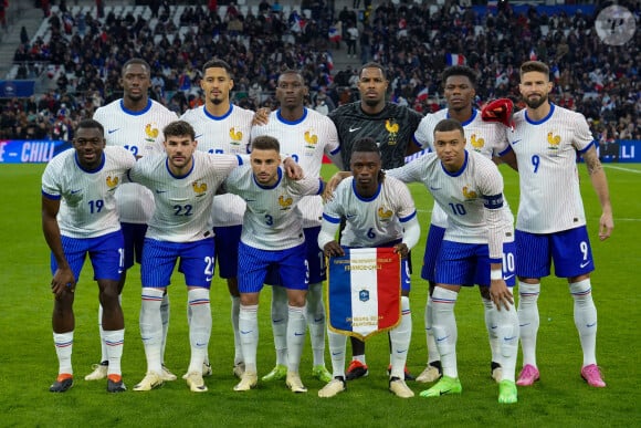 Youssouf Fofana (France) - Théo Hernandez (France) - Jonathan Clauss (France) - Eduardo Camavinga (France) - Kilian Mbappé (France) - Ibrahima Konaté (France) - William Saliba (France) - Randal Kolo Muani (France) - Mike Maignan (France) - Aurélien Tchouaméni (France) - Olivier Giroud (France) - Match amical de football entre la France et le Chili (3-2) au stade Orange Vélodrome à Marseille le 26 mars 2024.