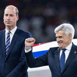 Le prince William, prince de Galles, avec le prince George de Galles, et le roi Felipe VI d'Espagne avec l'infante Sofia dans les tribunes lors de la finale de l'Euro 2024 "Espagne - Angleterre" à l'Olympiastadion à Berlin, le 14 juillet 2024. 