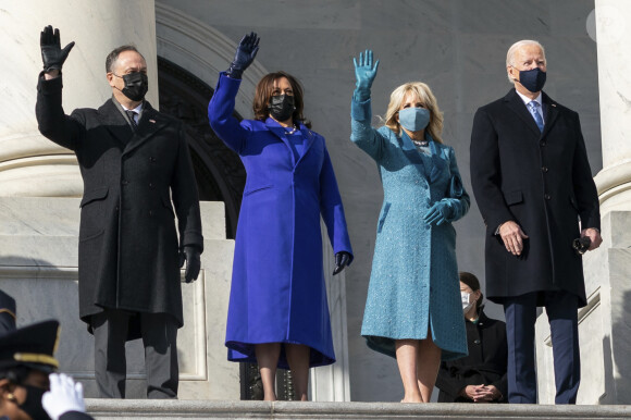 Kamala Harris, son mari Douglas Emhoff, Joe Biden et sa femme Dame Jill - Cérémonie d'investiture du président des Etats-Unis Joe Biden et de la vice-présidente Kamala Harris à Washington, The District, Etats-Unis, le 20 janvier 2021. © White House/Planet Pix/Zuma Press/Bestimage 