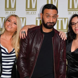 Kelly Vedovelli, Cyril Hanouna, Agathe Auproux à la soirée d'anniversaire des 30 ans de TV Magazine au Pavillon des Champs-Elysées à Paris le 17 octobre 2017