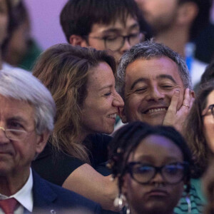 Le ministre de l'Intérieur Gérald Darmanin a également été aperçu dans les tribunes aux côtés de son épouse Rose-Marie Devilliers.
Gérald Darmanin et sa femme Rose-Marie Devillers assistent à la finale de l'épée individuellel homme avec le francais Yannick Borel qui perd en finale face à Kōki Kanō au Grand Palais lors des Jeux Olympiques de Paris 2024 (JO) à Paris le 28 juillet 2024. © Dominique Jacovides-Pierre Perusseau/Bestimage 