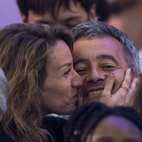 Une grande finale qui a réuni du beau monde !
Gérald Darmanin et sa femme Rose-Marie Devillers assistent à la finale de l'épée individuellel homme avec le francais Yannick Borel qui perd en finale face à Kōki Kanō au Grand Palais lors des Jeux Olympiques de Paris (JO) © Dominique Jacovides-Pierre Perusseau/Bestimage 