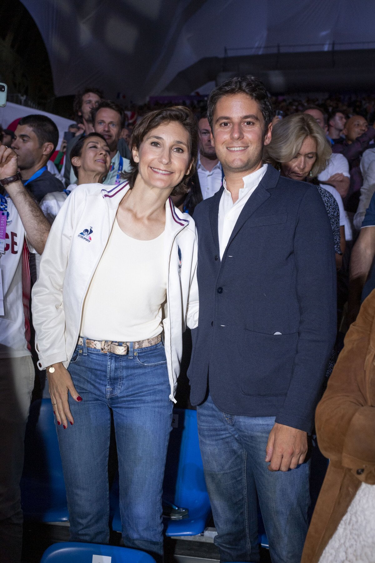 Photo Amélie Oudéa Castéra et Gabriel Attal assistent à la finale de l épée individuellel