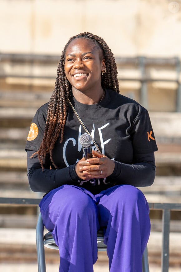 Clarisse Agbegnenou lors "Les rencontres inspirantes" organisées par son association "Inspired by KM" aux Arènes de Nîmes, France, le 12 octobre 2022. © Stéphanie Gouiran/Panoramic/Bestimage