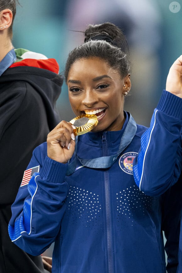 Un retour en force !
Simone Biles - Célébrités assistent aux épreuves de gymnastique lors des Jeux Olympiques de Paris 2024 (JO) au Palais omnisports Bercy Arena. © Jacovides-Perusseau/Bestimage