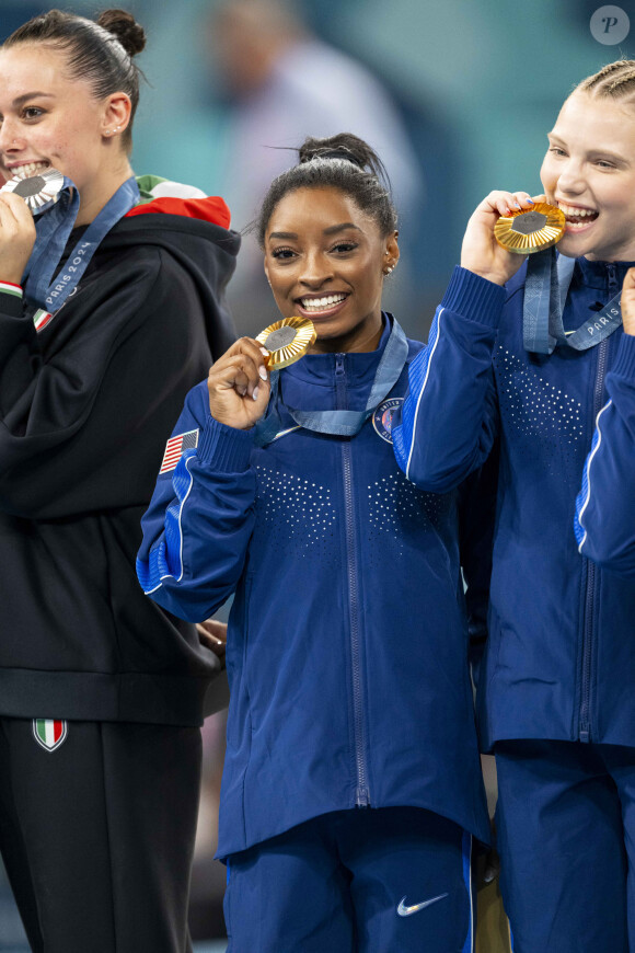 Simone Biles - Célébrités assistent aux épreuves de gymnastique lors des Jeux Olympiques de Paris 2024 (JO) au Palais omnisports Bercy Arena, à Paris, France, le 30 juillet 2024. © Jacovides-Perusseau/Bestimage