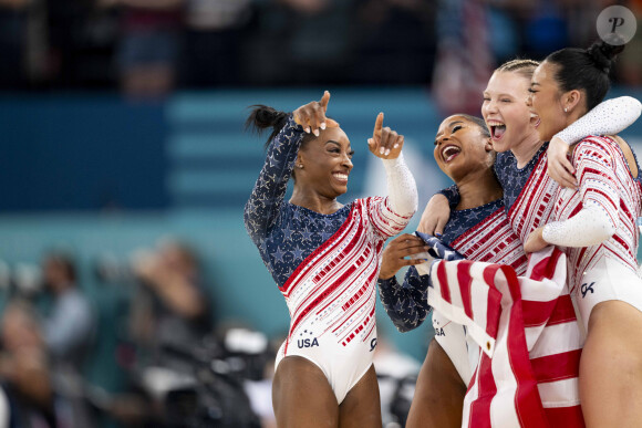 Simone Biles - Célébrités assistent aux épreuves de gymnastique lors des Jeux Olympiques de Paris 2024 (JO) au Palais omnisports Bercy Arena, à Paris, France, le 30 juillet 2024. © Jacovides-Perusseau/Bestimage