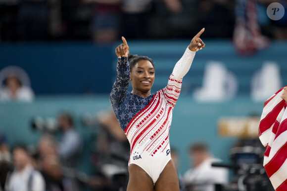 Simone Biles - Célébrités assistent aux épreuves de gymnastique lors des Jeux Olympiques de Paris 2024 (JO) au Palais omnisports Bercy Arena, à Paris, France, le 30 juillet 2024. © Jacovides-Perusseau/Bestimage