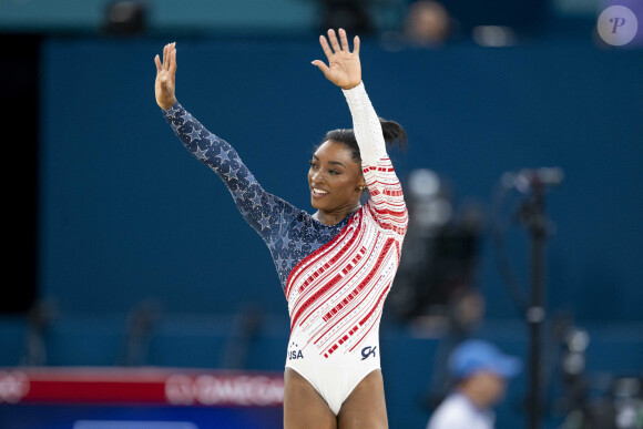 Simone Biles - Célébrités assistent aux épreuves de gymnastique lors des Jeux Olympiques de Paris 2024 (JO) au Palais omnisports Bercy Arena, à Paris, France, le 30 juillet 2024. © Jacovides-Perusseau/Bestimage .