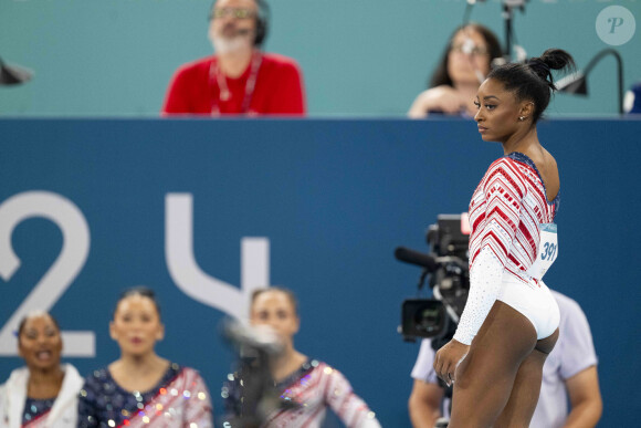 Simone Biles - Célébrités assistent aux épreuves de gymnastique lors des Jeux Olympiques de Paris 2024 (JO) au Palais omnisports Bercy Arena, à Paris, France, le 30 juillet 2024. © Jacovides-Perusseau/Bestimage