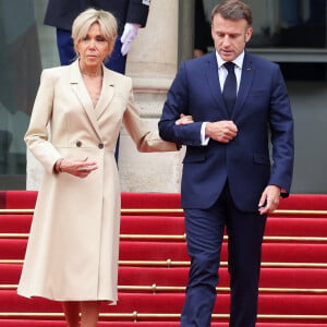 Brigitte et Emmanuel Macron - Président de la République Française, et la Première dame accueillent les chefs d'Etat et de gouvernement présents à Paris pour la cérémonie d'ouverture des Jeux Olympiques de Paris 2024 (JO). © Dominique Jacovides - Pierre Perusseau / Bestimage