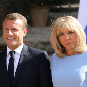 Le président Emmanuel Macron, la première dame Brigitte Macron au fort de Brégançon le 19 août 2019. © Dominique Jacovides / Bestimage 