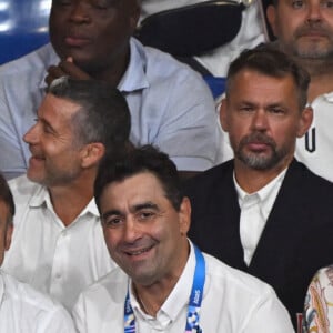 Emmanuel Macron et Stephane Nomis ( president FFjudo ) à l'Arena Champ de Mars le 2 août 2024 à Paris pour suivre le judo. © Federico Pestellini / DPPI / Panoramic / Bestimage