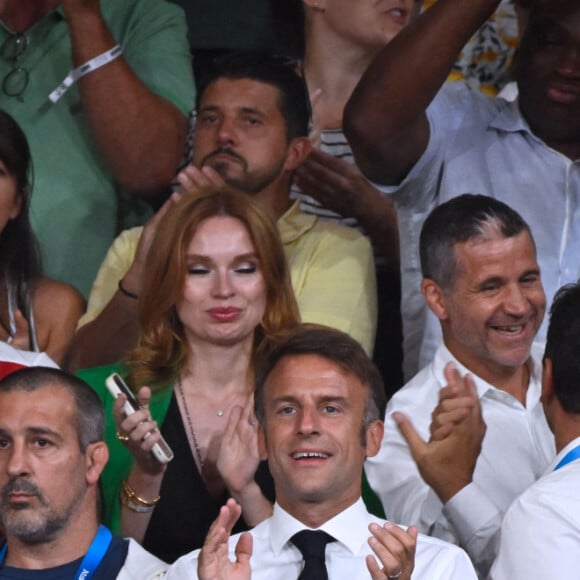 Emmanuel Macron et Stephane Nomis ( president FFjudo ) à l'Arena Champ de Mars le 2 août 2024 à Paris pour suivre le judo. © Federico Pestellini / DPPI / Panoramic / Bestimage