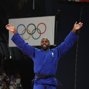 Teddy Riner sacré champion olympique en + de 100 kg au judo, aux Jeux olympiques de Paris, à l'Arena Champ de Mars le 2 août 2024 à Paris © Mickael Chavet/ZUMA Press/Bestimage