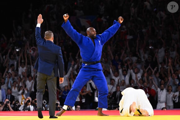 Teddy Riner sacré champion olympique en + de 100 kg au judo, aux Jeux olympiques de Paris, à l'Arena Champ de Mars le 2 août 2024 à Paris © Federico Pestellini / DPPI / Panoramic / Bestimage