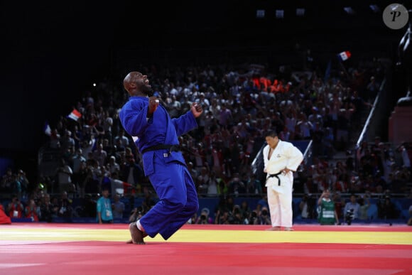 Teddy Riner sacré champion olympique en + de 100 kg au judo, aux Jeux olympiques de Paris, à l'Arena Champ de Mars le 2 août 2024 à Paris© Mickael Chavet/ZUMA Press/Bestimage