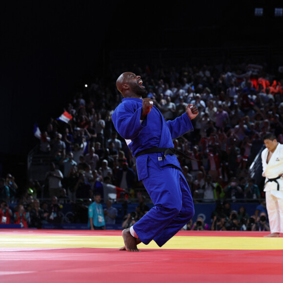 Teddy Riner sacré champion olympique en + de 100 kg au judo, aux Jeux olympiques de Paris, à l'Arena Champ de Mars le 2 août 2024 à Paris© Mickael Chavet/ZUMA Press/Bestimage