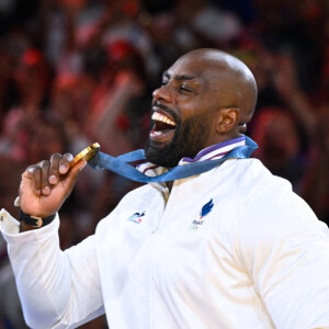 Teddy Riner champion olympique à l'Arena-Champ-de-Mars lors des Jeux olympiques de Paris le 2 août 2024.. © Federico Pestellini / DPPI / Panoramic / Bestimage