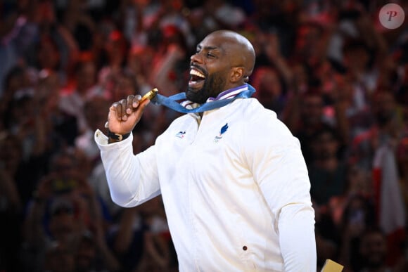 Teddy Riner champion olympique à l'Arena-Champ-de-Mars lors des Jeux olympiques de Paris le 2 août 2024.. © Federico Pestellini / DPPI / Panoramic / Bestimage