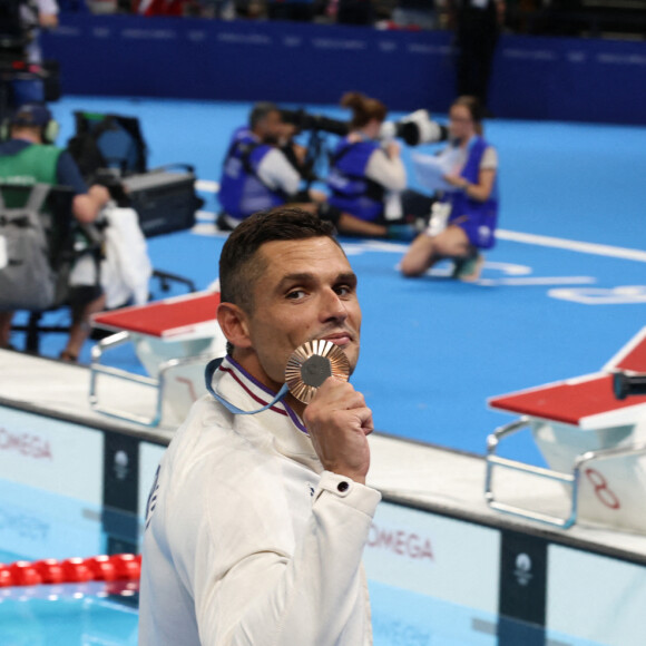 Florent Manaudou a décroché la médaille de bronze aux Jeux Olympiques de Paris 2024 dans l'épreuve du 50m nage libre le 2 août à la Paris La Défense Arena. (Credit Image: © Mickael Chavet/ZUMA Press Wire)