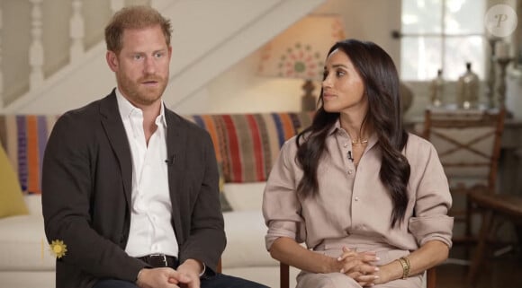 Le prince Harry, duc de Sussex et Meghan Markle, duchesse de Sussex, lors d'une interview pour l'émission CBS News Sunday Morning, diffusée le 4 août 2024.