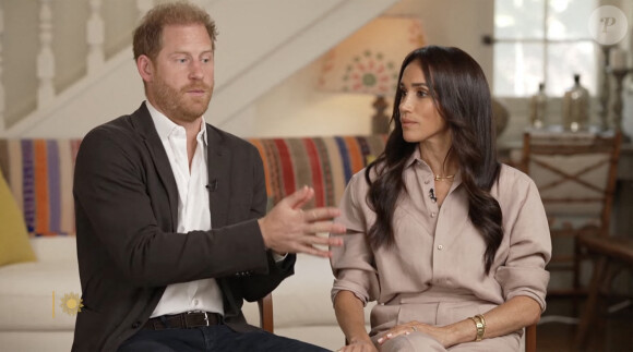 Le prince Harry, duc de Sussex et Meghan Markle, duchesse de Sussex, lors d'une interview pour l'émission CBS News Sunday Morning, diffusée le 4 août 2024. 