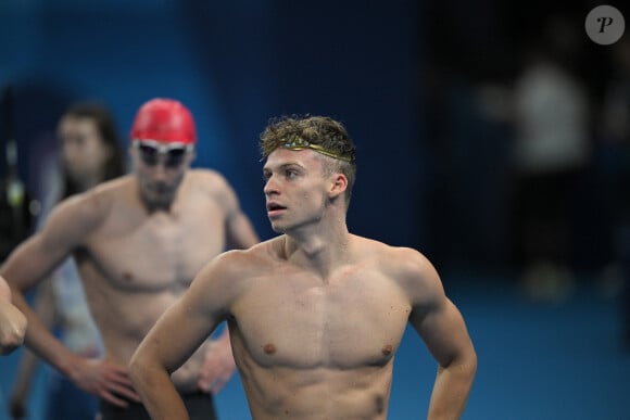 Léon Marchand participe à l'épreuve de natation du relais 4x100m 4 nages lors de la huitième journée des Jeux Olympiques de Paris 2024, le 3 août 2024. Eliot Blondet/ABACAPRESS.COM