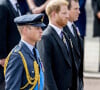 A ce jour, la presse britannique s'interroge quant à la possible venue du prince Harry aux funérailles du défunt qui s'orchestreront au Royaume-Uni. 
Le prince William, prince de Galles, le prince Harry, duc de Sussex, et Peter Phillips Procession du cercueil de la reine Elizabeth II d'Angleterre de l'Abbaye de Westminster à Wellington Arch à Hyde Park Corner, près du palais de Buckingham, au son de Big Ben et de coups de canon.