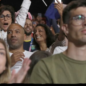 Rachida Dati encouragent les athlètes francais en tribunes, lors des Jeux Olympiques. Alain Guizard /ABACAPRESS.COM