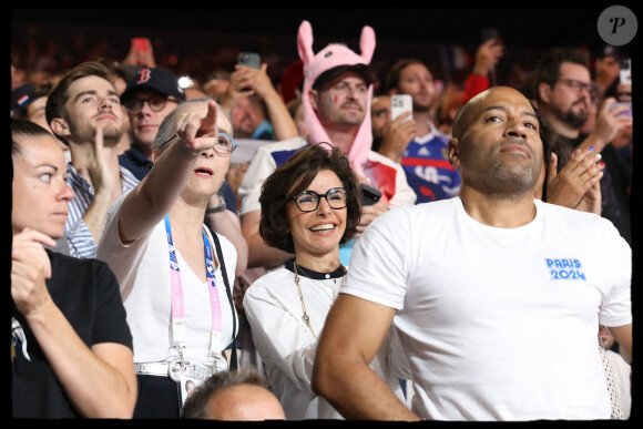 Rachida Dati encouragent les athlètes francais en tribunes, lors des Jeux Olympiques. Alain Guizard /ABACAPRESS.COM