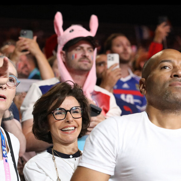 Rachida Dati encouragent les athlètes francais en tribunes, lors des Jeux Olympiques. Alain Guizard /ABACAPRESS.COM