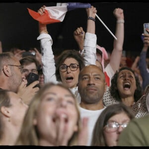 Rachida Dati encouragent les athlètes francais en tribunes, lors des Jeux Olympiques. Alain Guizard /ABACAPRESS.COM