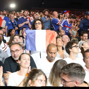 Rachida Dati encouragent les athlètes francais en tribunes, lors des Jeux Olympiques. Alain Guizard /ABACAPRESS.COM